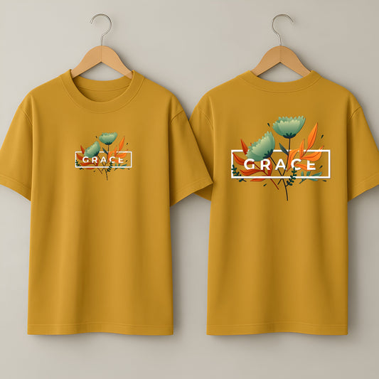 "Golden Grace Bloom" Unisex Drop Shoulder Aesthetic Tee